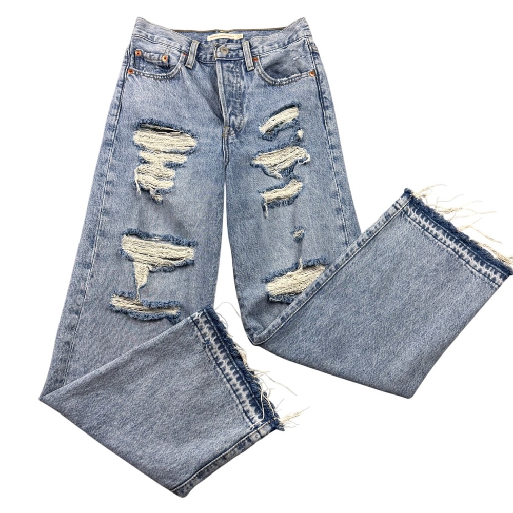 Levis Ribcage Straight Ankle Womens 25 Light Wash‎ Good Distressed Jeans 4309